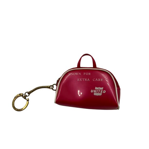 Vtg Mini United Airlines Coin Purse Keychain Zippered Red Know For Extra Care - Picture 5 of 8